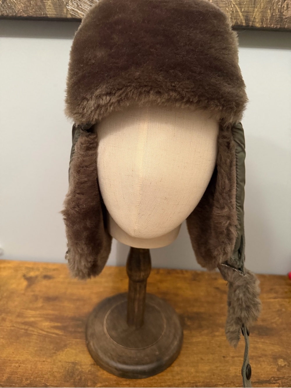 USAF B-9B Flyers Winter Helmet Bancroft Faux Fur Trapper Hat Olive Medium - Picture 5 of 12